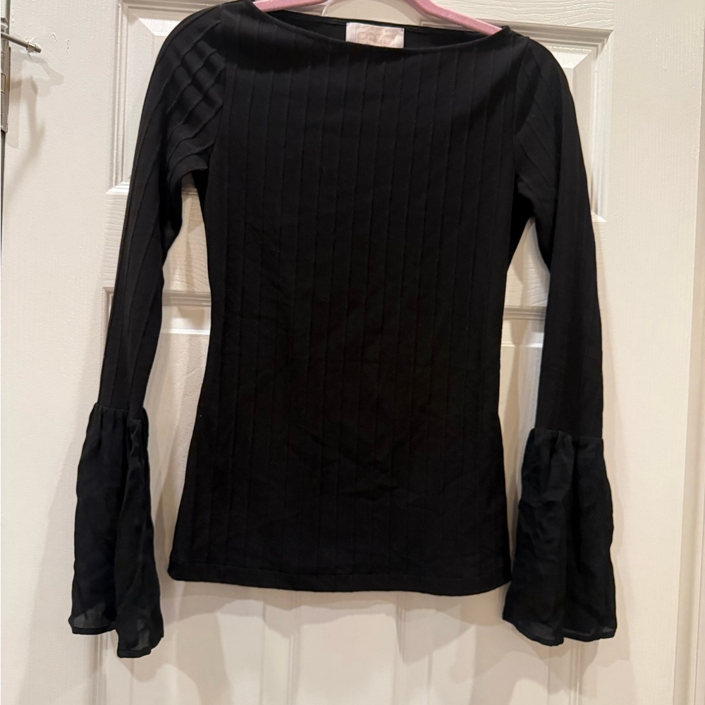 Stone Cold Fox Black Ribbed Long-Sleeve Top with Sheer Bell Cuffs